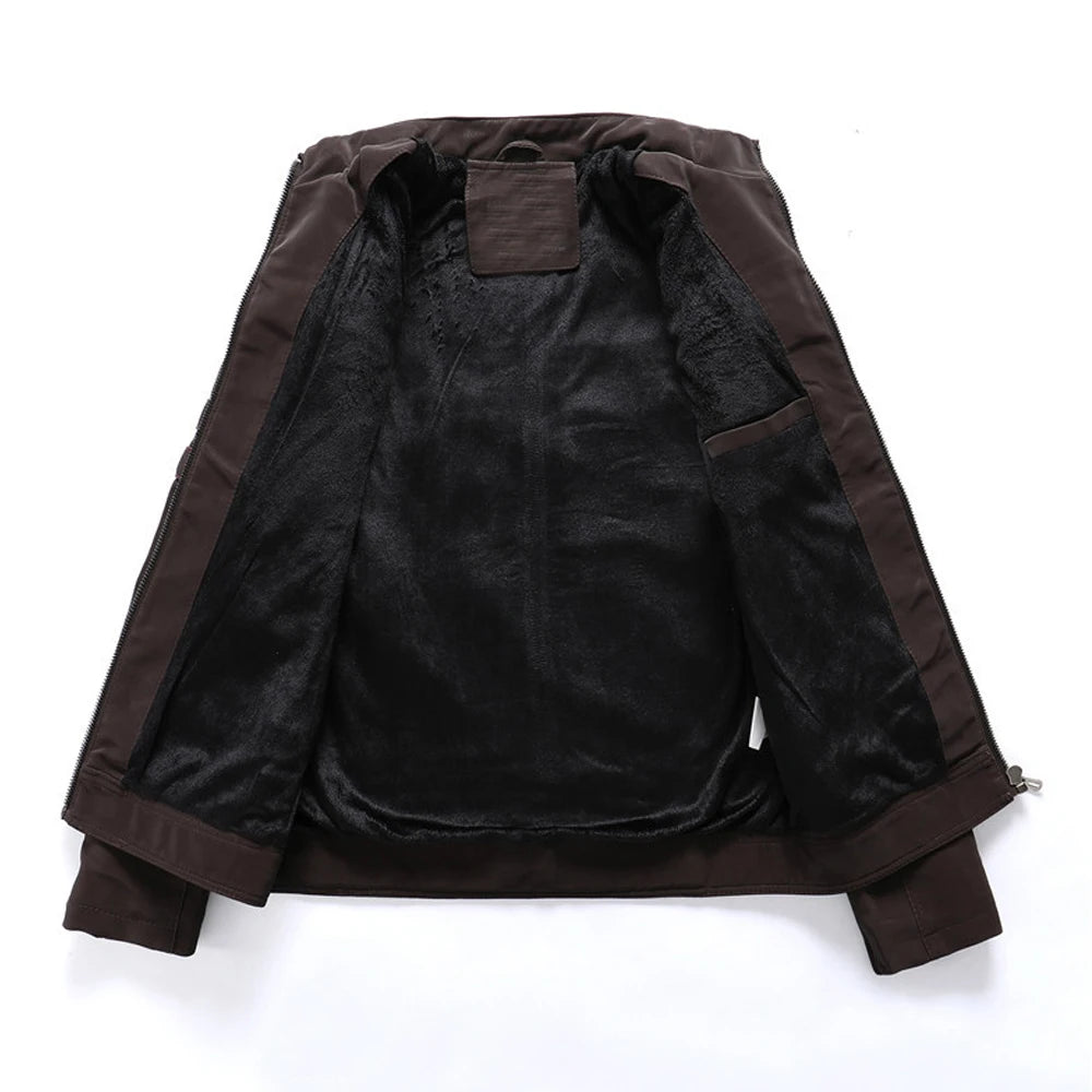 AMBOSS APPAREL® Ironvault Jacke | Zivile Lederjacke mit Veloursfutter | Verdeckter Schnittschutz mit Stehkragen